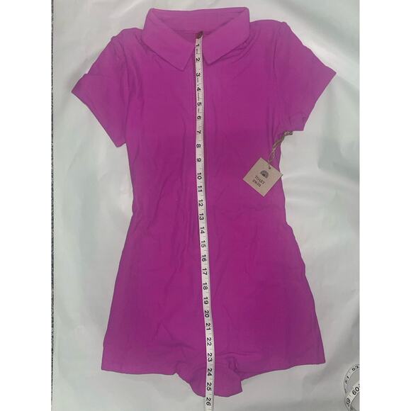 NWT Women’s Toast Hot Short Romper Rib Zipper Front Cheeky Bottom Purple Small - Picture 3 of 6